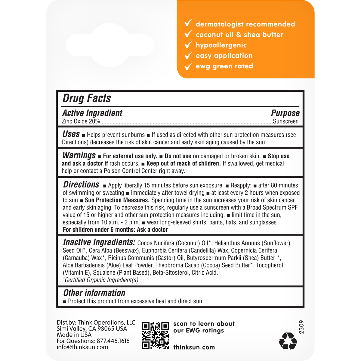  Thinkbaby Sunscreen Stick SPF 30