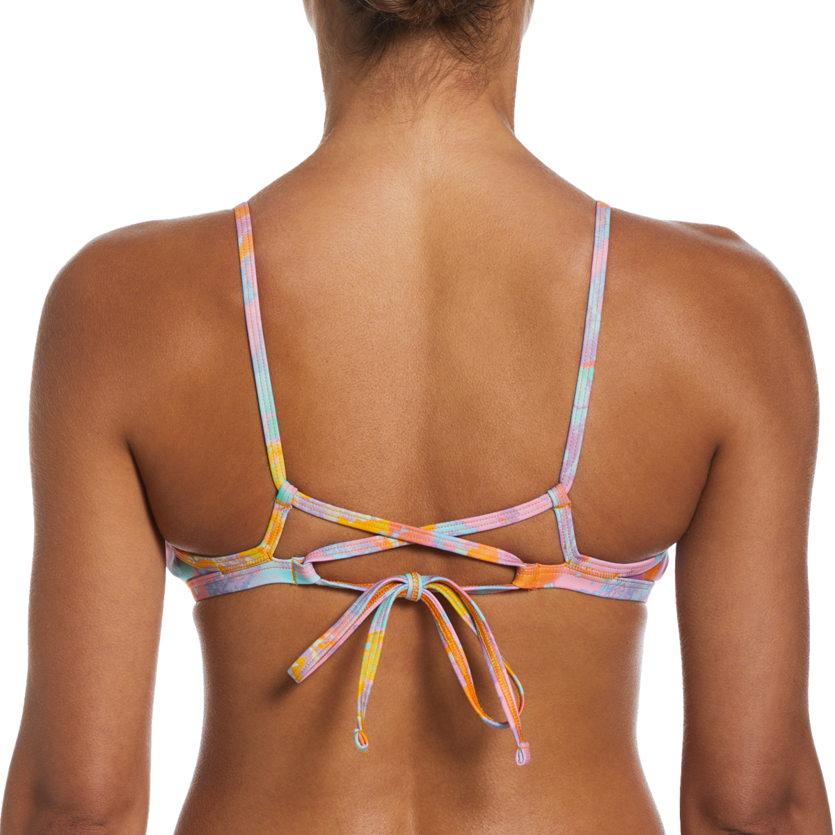  Women's Multi Print Lace Up Tie Back Top