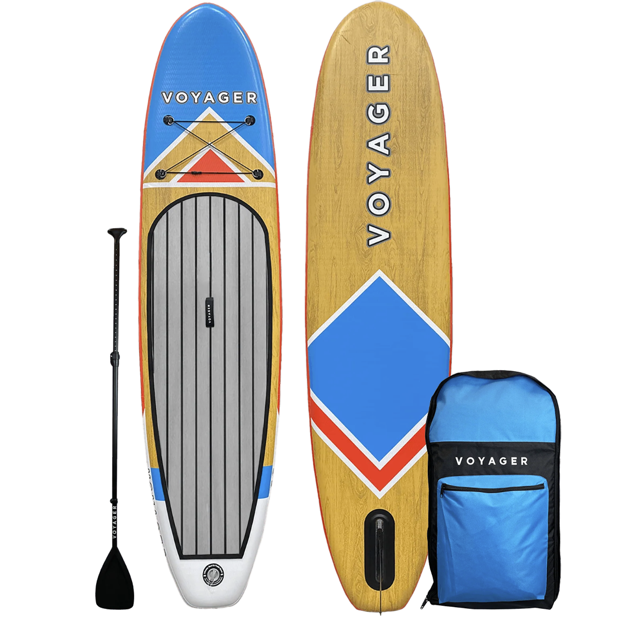  10'10" Woodgrain Voyager Inflatable SUP Package
