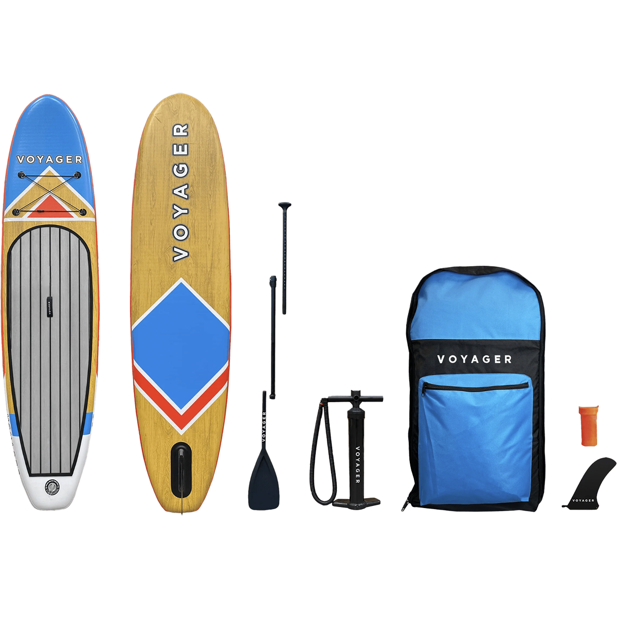  10'10" Woodgrain Voyager Inflatable SUP Package